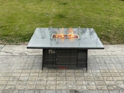 Rackhams Rattan Garden Furniture High Back Corner Sofa Gas Fire Pit Dining Table Sets Gas Heater with 2 Small Footstools 8 Seater Dark Grey Mixed - thumbnail 5