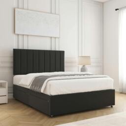 "Rackhams Aria Divan Bed Set Plush Velvet with 24"" Headboard & Mattress - Super King - Black" - thumbnail 1