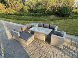 Rackhams Rattan Garden Funiture Set Adjustable Rising Lifting Table Sofa Dining Set Side Coffee Tea Table Chair Footstool - thumbnail 2