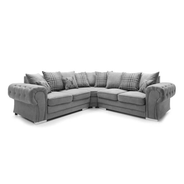 Rackhams Milan Chesterfield Fabric 5 Seater Corner Sofa - Scatter Back - Grey - image 1