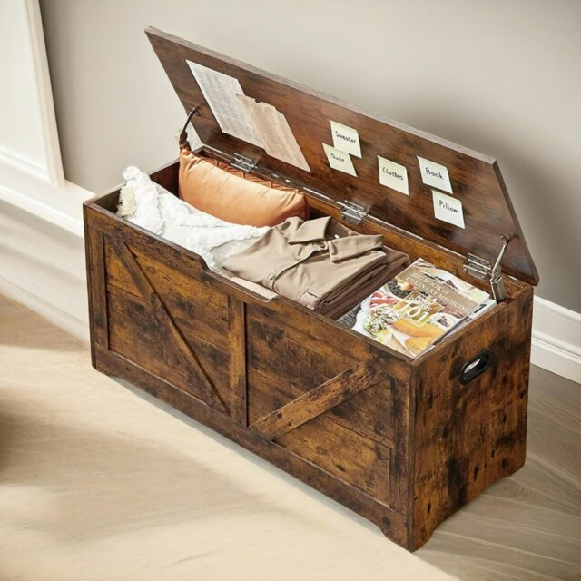 Rackhams Wooden Shoe Storage Chest Blanket Box Brown - image 1