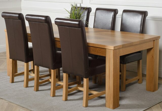 Rackhams Dakota Extra Large Oak Dining Table with Washington Leather Chairs - 6 chairs - Brown - image 1