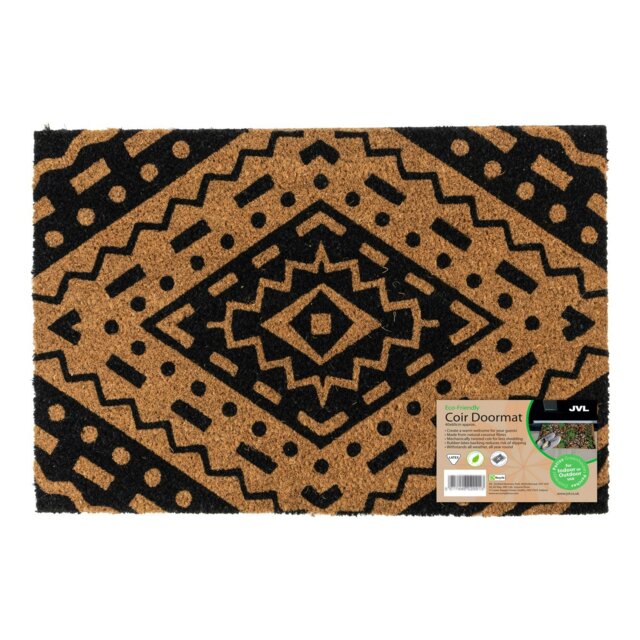 Rackhams Eco-Friendly Latex Backed Coir Entrance Doormat, 40x60cm - Aztec - 1 - Black - image 1