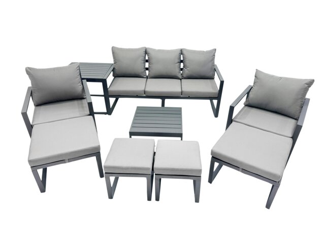 Rackhams Outdoor Garden Furniture Set Aluminium Lounge Sofa Square Coffee Table Sets with 4 Stools Side Table Dark Grey - image 1