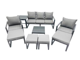 Rackhams Outdoor Garden Furniture Set Aluminium Lounge Sofa Square Coffee Table Sets with 4 Stools Side Table Dark Grey - thumbnail 1