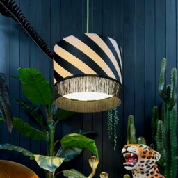 "Rackhams Liquorice Helter Skelter Velvet Lampshades With Fringing - Ceiling Pendant / Arc Lamp - 40cm diameter x 25cm height / 16"" x 10""" - thumbnail 3