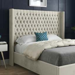 Rackhams Volta Straight Winged Upholstered Soft Velvet Bed Frame - Cream - Silver - Small single - thumbnail 2
