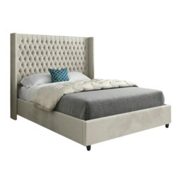 Rackhams Volta Straight Winged Upholstered Soft Velvet Bed Frame - Cream - Silver - Small single - thumbnail 5