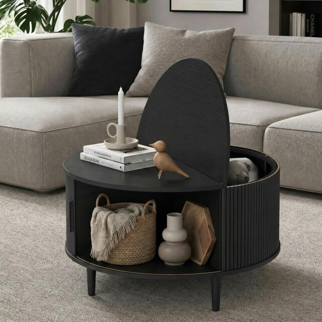 Rackhams Coffee Table with Lift Top Sliding Door 80 cm Black Wood Effect - image 1