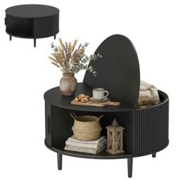 Rackhams Coffee Table with Lift Top Sliding Door 80 cm Black Wood Effect - thumbnail 2