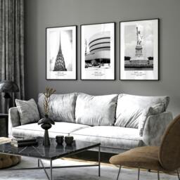 Rackhams Black and white prints - set of 3 Manhattan wall art - A2 16.54 x 23.39 in / 42 x 59.4 cm - Satin Photo paper 280 gsm - Oak Frame - thumbnail 2