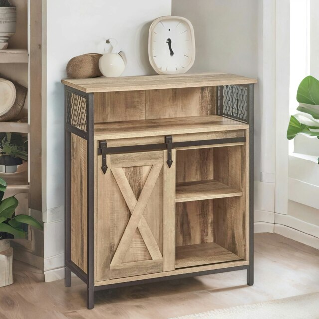 Rackhams Multipurpose Kitchen Sideboard Cabinet With Sliding Barn Door Oak - image 1