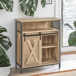 Rackhams Multipurpose Kitchen Sideboard Cabinet With Sliding Barn Door Oak - thumbnail 3