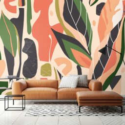 Rackhams Abstract Leaf Shapes Wall Mural - Orange - Large - W350cm x H280cm - thumbnail 1