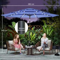 Rackhams 2.8 m Garden Parasol Umbrella with Light, Patio Umbrella, Navy Blue - Modern - Garden Parasol - Navy blue - thumbnail 4