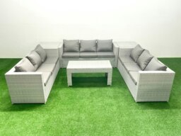 Rackhams Rattan Garden Outdoor Furniture Set 9 Seater Garden Sofa Oblong Coffee Table Set with 2 Side Tables Light Grey Mixed - thumbnail 2