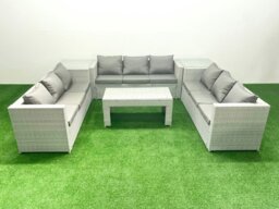 Rackhams Rattan Garden Outdoor Furniture Set 9 Seater Garden Sofa Oblong Coffee Table Set with 2 Side Tables Light Grey Mixed - thumbnail 1