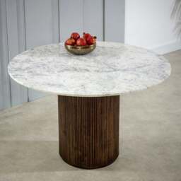 Rackhams Miel Mango Wood Dining Table Round With Marble Top - Wood - 120x120x76 CM (LxDxH) - Dining Table - thumbnail 5