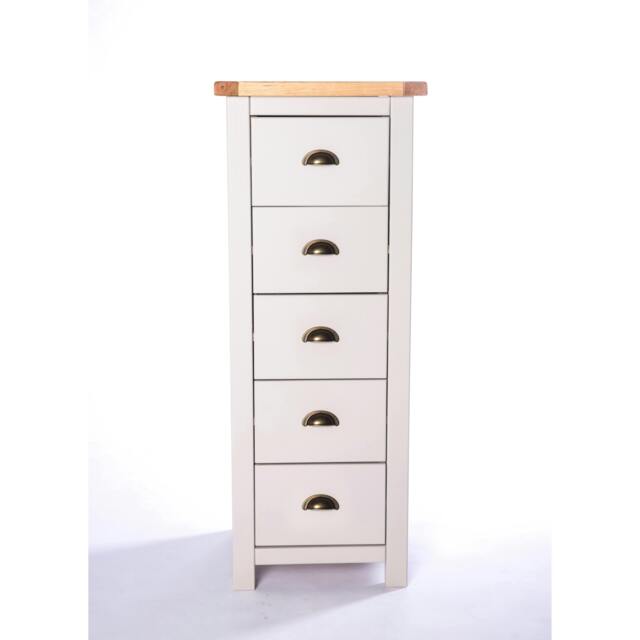 Rackhams Argenta 5 Drawer Narrow Chest of Drawers Brass Cup Handle - Light Grey - image 1