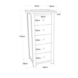 Rackhams Argenta 5 Drawer Narrow Chest of Drawers Brass Cup Handle - Light Grey - thumbnail 2