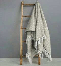 Rackhams Luxury Jacquard Diamond Cotton Tassel Throw - 228cm x 254cm - Brown