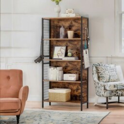 Rackhams Industrial 4 Tier Bookcase Storage Cabinet Rustic Brown - thumbnail 3