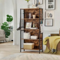 Rackhams Industrial 4 Tier Bookcase Storage Cabinet Rustic Brown - thumbnail 4