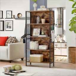 Rackhams Industrial 4 Tier Bookcase Storage Cabinet Rustic Brown - thumbnail 5
