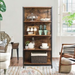 Rackhams Industrial 4 Tier Bookcase Storage Cabinet Rustic Brown - thumbnail 1