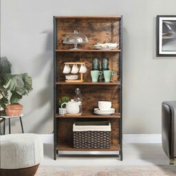Rackhams Industrial 4 Tier Bookcase Storage Cabinet Rustic Brown - thumbnail 2