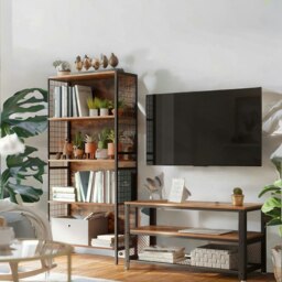 Rackhams Industrial 4 Tier Bookcase Storage Cabinet Rustic Brown - thumbnail 6