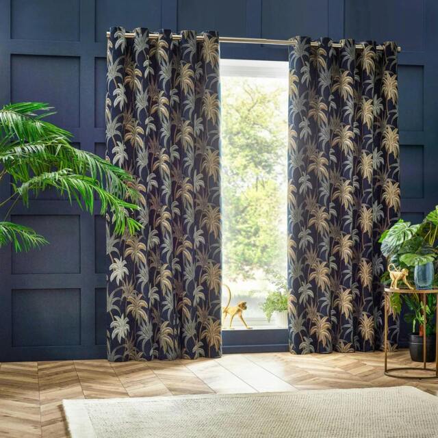 Rackhams Galapagos Jacquard Eyelet Curtains - Navy - 117cm x 137cm - Navy - 100% Polyester - image 1