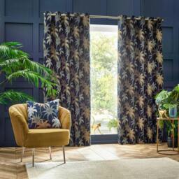 Rackhams Galapagos Jacquard Eyelet Curtains - Navy - 117cm x 137cm - Navy - 100% Polyester - thumbnail 2