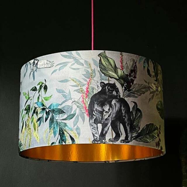 "Rackhams Handmade Velvet Lampshade with Gold Lining in Dust - Ceiling Pendant / Arc Lamp - 50cm diameter x 25cm Height (20"" x 10"")" - image 1
