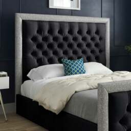 Rackhams Venice Glitter Border Upholstered Soft Velvet Bed Frame - Black - Blue - Small single - thumbnail 3