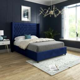 Rackhams Venice Glitter Border Upholstered Soft Velvet Bed Frame - Black - Blue - Small single - thumbnail 1
