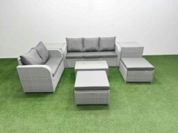 Rackhams 7-Seater PE Rattan Wicker Garden Furniture Set - Dark Grey Mixed Patio Sofa with Rectangular Coffee Table & 2 Big Footstools - thumbnail 1