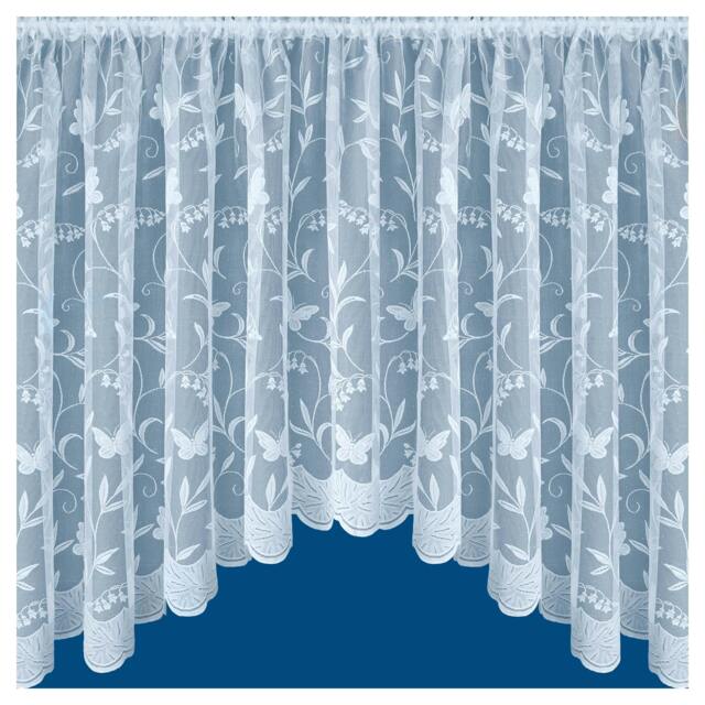 "Rackhams Butterfly and Leaf Floral Net Lace Curtain Jardiniere with Elevated Base - White - 42"" (107cm) - 100"" (254cm)"