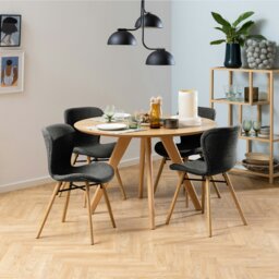 Rackhams Townsville Round Dining Table in White and Oak Included 4 Batilda Dining Chairs with Grey Fabric and Oak - Brown - No - White