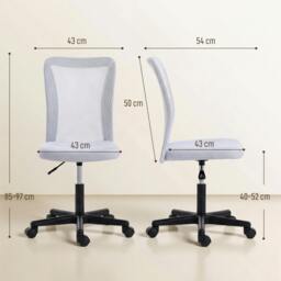 Rackhams Mesh Office Chair Armless Adjustable Height White - Yes - Office Chair - 43W x 54D x 85-97H cm - thumbnail 3