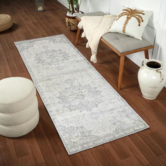 Rackhams Monaco-Vintage Grey Ivory Cream Traditional Boho Rug - 80 x 220 cm - image 1