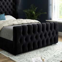 Rackhams Parma Wide Curved Winged Upholstered Soft Velvet Bed Frame - Black - Black - Small single - thumbnail 3