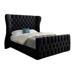 Rackhams Parma Wide Curved Winged Upholstered Soft Velvet Bed Frame - Black - Black - Small single - thumbnail 5