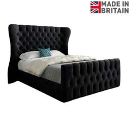 Rackhams Parma Wide Curved Winged Upholstered Soft Velvet Bed Frame - Black - Black - Small single - thumbnail 6