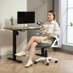 Rackhams Ergonomic Swivel Computer Chair with Flip-up Armrests, Black - Grey - Yes - Office Chair