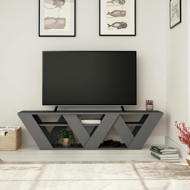"Rackhams Ralla Modern TV Unit with Shelves 65"" 158cm - Anthracite" - image 1