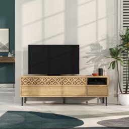 "Rackhams Heaton Modern Multimedia Unit with Storage TV Cabinet 60"" 145cm - Oak" - thumbnail 1
