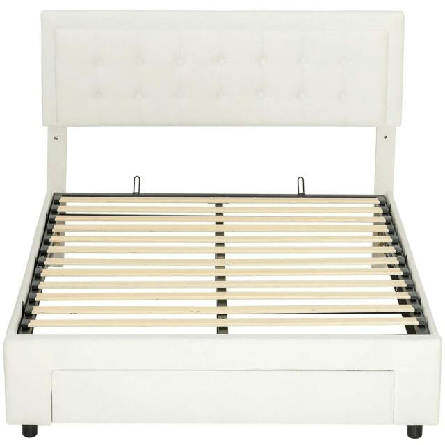 Rackhams Double Ottoman Bed Frame, with Front Drawer - Cream