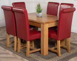 Rackhams Dakota Small Oak Dining Table with Washington Leather Chairs - 6 chairs - Burgundy - thumbnail 1