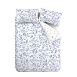 Rackhams Thea Floral 200 Thread Count Cotton Reversible Duvet Cover Set Blue - Single - Blue - thumbnail 6